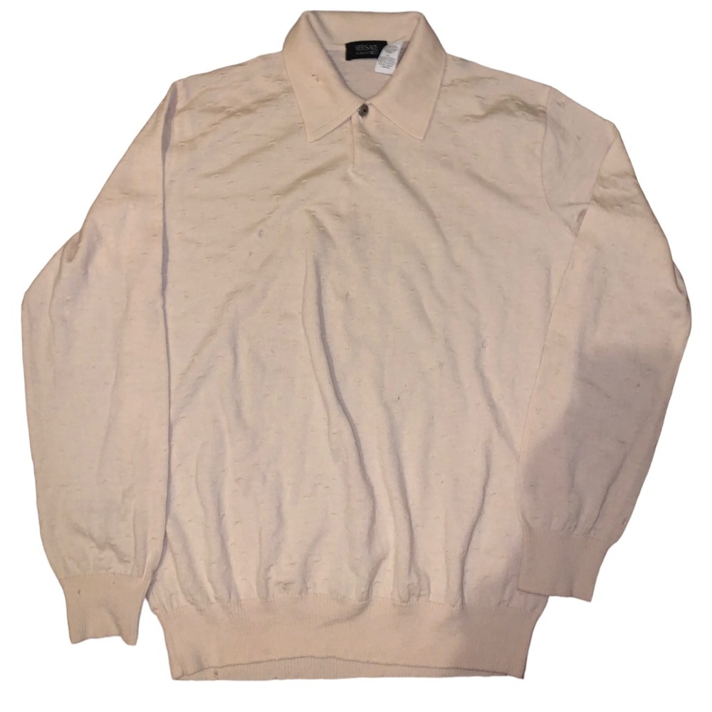 Vintage Versace V2 Beige OffWhite Tan Pullover 100% Wool Sweater Mens Medium